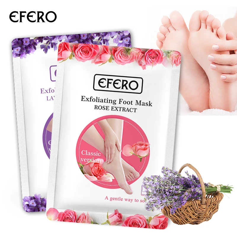 

EFERO 2Pair Lavender/Rose Feet Mask Exfoliating Foot Mask Peeling Pediure Socks Dead Skin Care Whitening Foot Patch for Legs