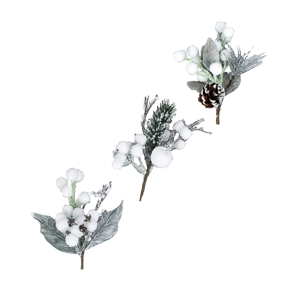 

3PCS Simulation Christmas Decoration Artificial Frosted Pine Cone Mini Pine Pick Stems Plant for DIY Home Ornament