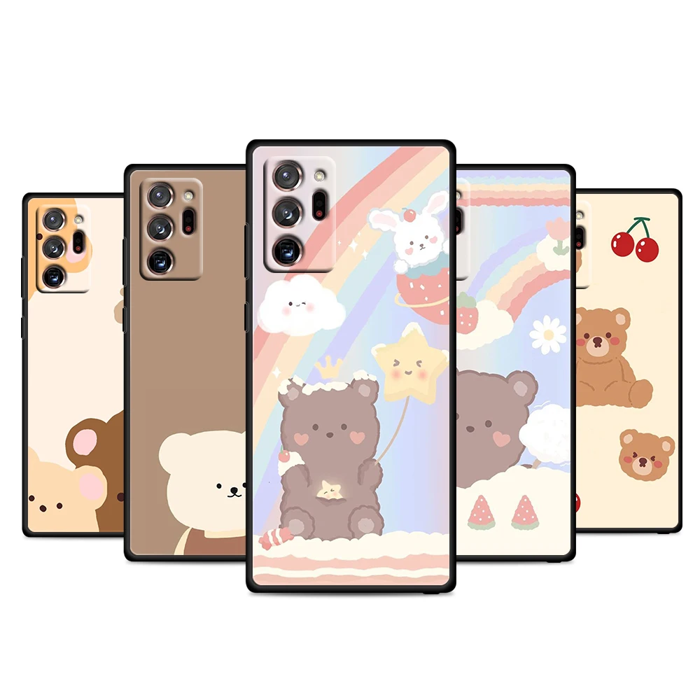 

Cartoon Brown Bear Cute for Samsung Galaxy Note 20 10 9 8 M52 M21 F22 M32 A32 F42 F52 M12 M62 M01 M02 Black Phone Case