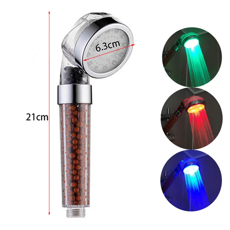 

LED Light Shower Head Mineral Filter Bath Showerhead Temperature Control Sensor High Pressure Rainfall SPA 3 Color Water Saving