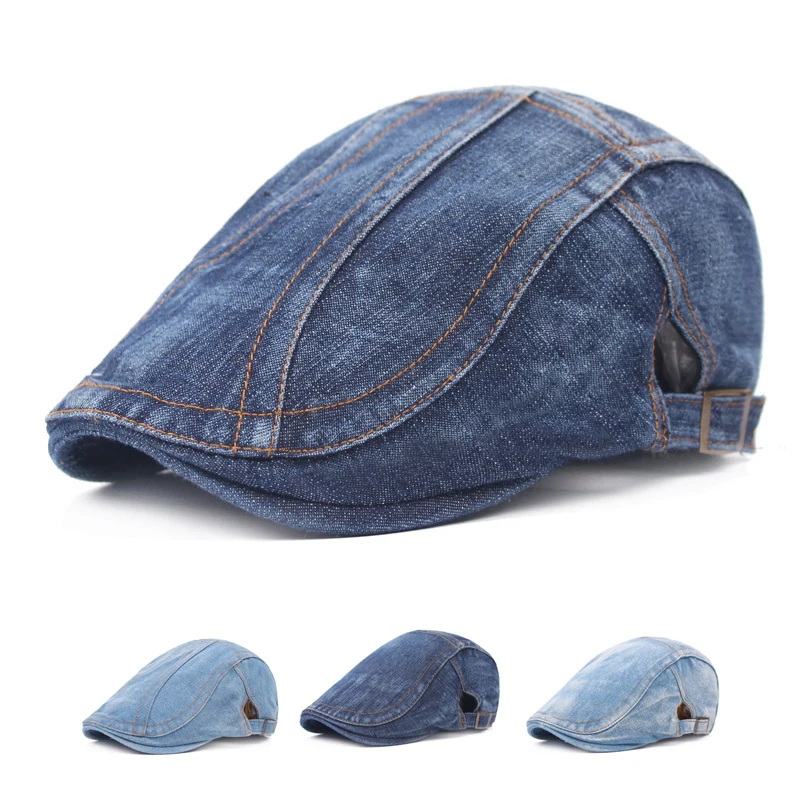 

VACIGODEN Men's Cowboy Berets Hat Fashion Women Retro Sun Visor Cap Unisex Newsboy Denim Bones Flat Vintage Jeans Cotton Gorras