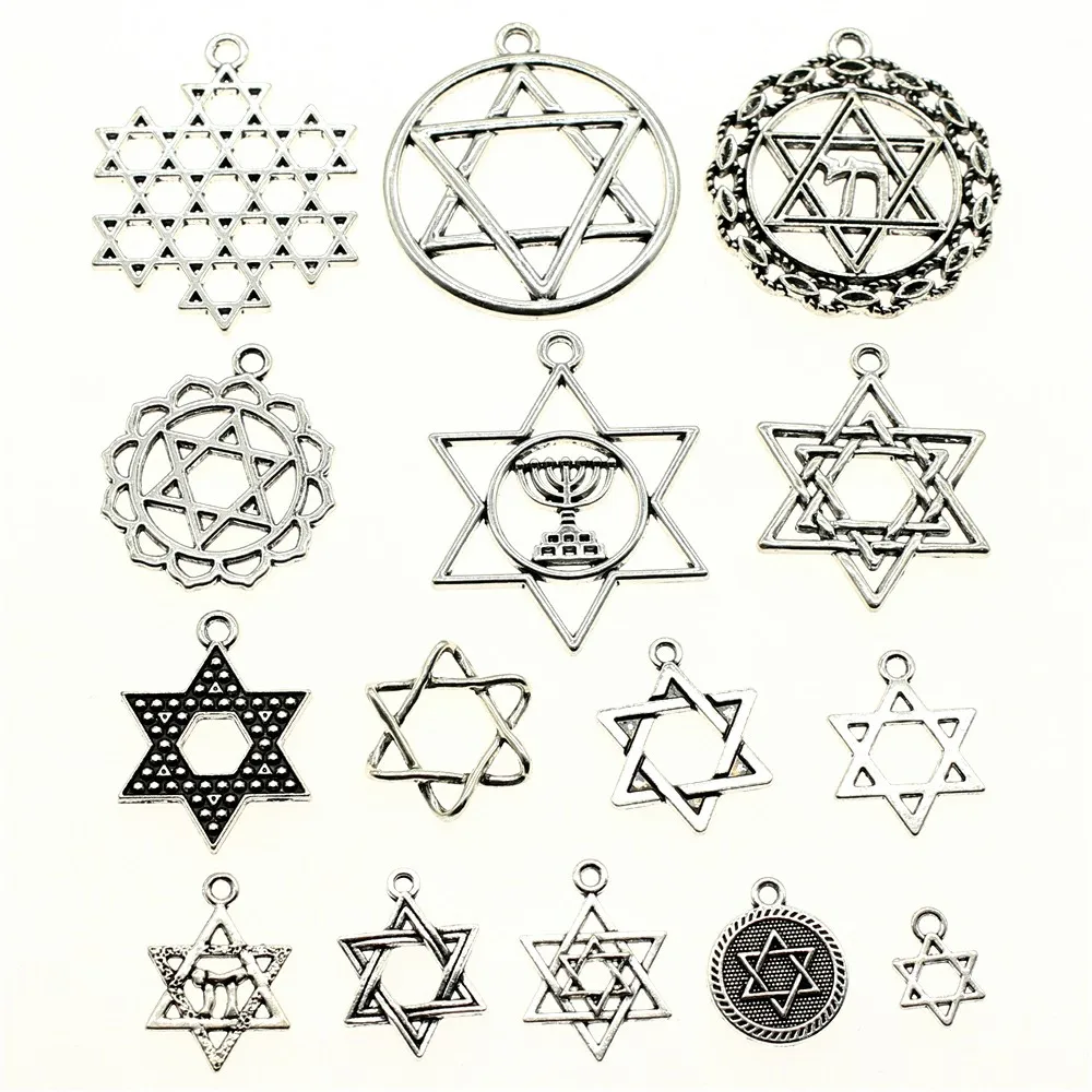 

WYSIWYG 40g Antique Silver Color Zinc Alloy Random Mix Styles Star Of David Charms DIY Handmade Craft For Jewelry Making
