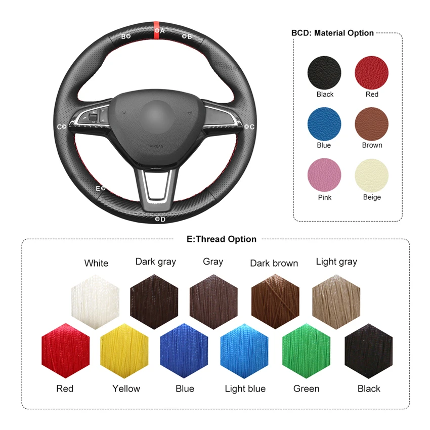

MEWANT Black PU Carbon Fiber Car Steering Wheel Covers for Skoda Citigo Fabia Karoq Roomster Rapid Octavia Superb Yeti Kodiaq