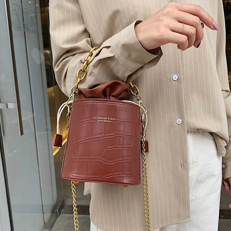 Новый простой камень сумка ведро роскошные сумки женские дизайнерские через