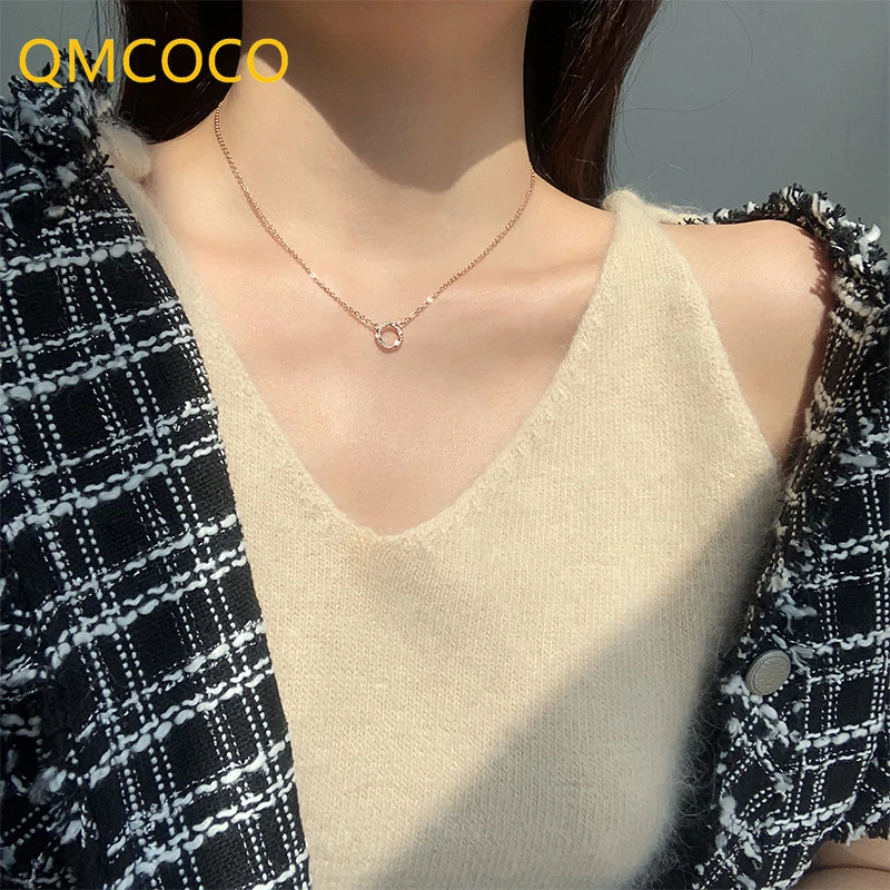

QMCOCO Silver Color Trendy Personality Irregular Round Necklace Geometric Clavicle Chain Necklace For Women Birthday Party Gifts