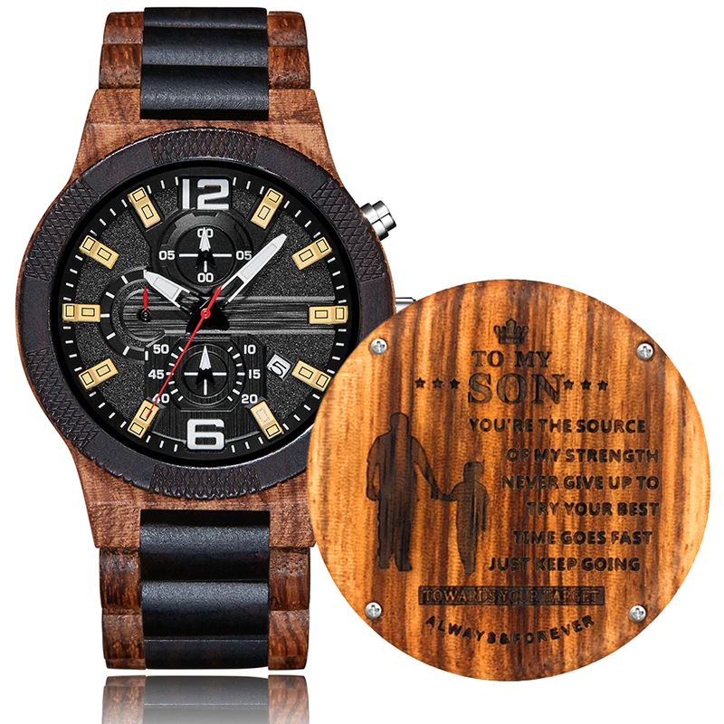 

Мужские наручные часы с натуральным грецким орехом To My Son, выполненные по индивидуальному заказу, светящиеся часы с календарем, отображение...