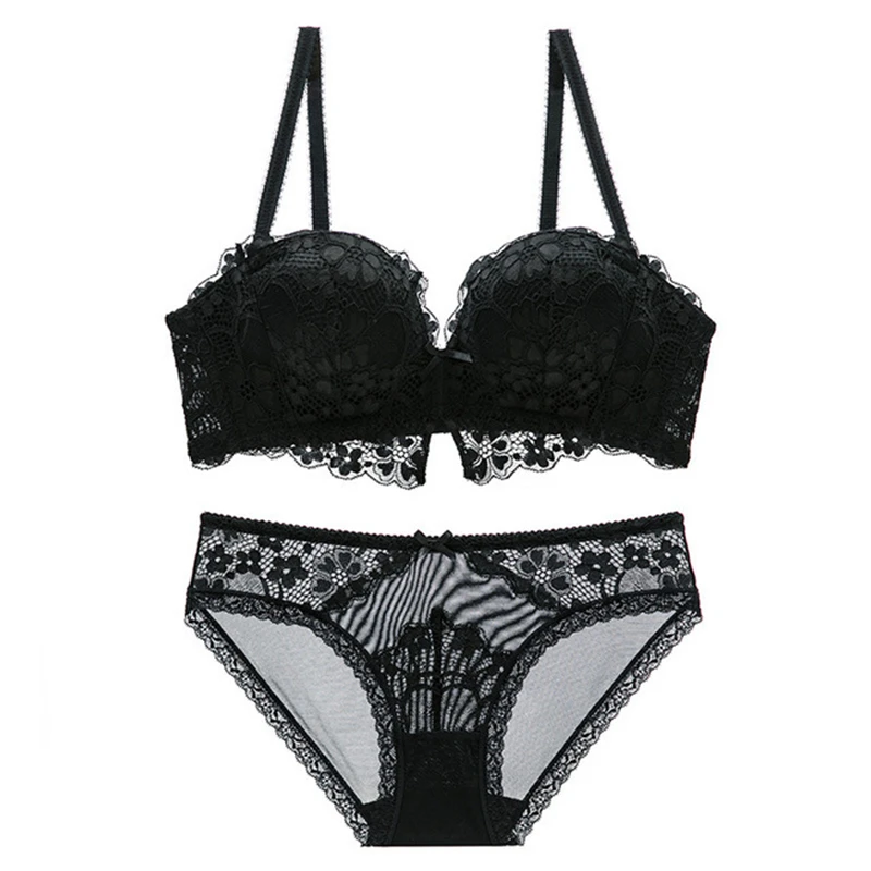 

Women's French sexy, no steel ring, comfortable underwear, lace bra, gathered up, comfortable and breathable underwear set WT019