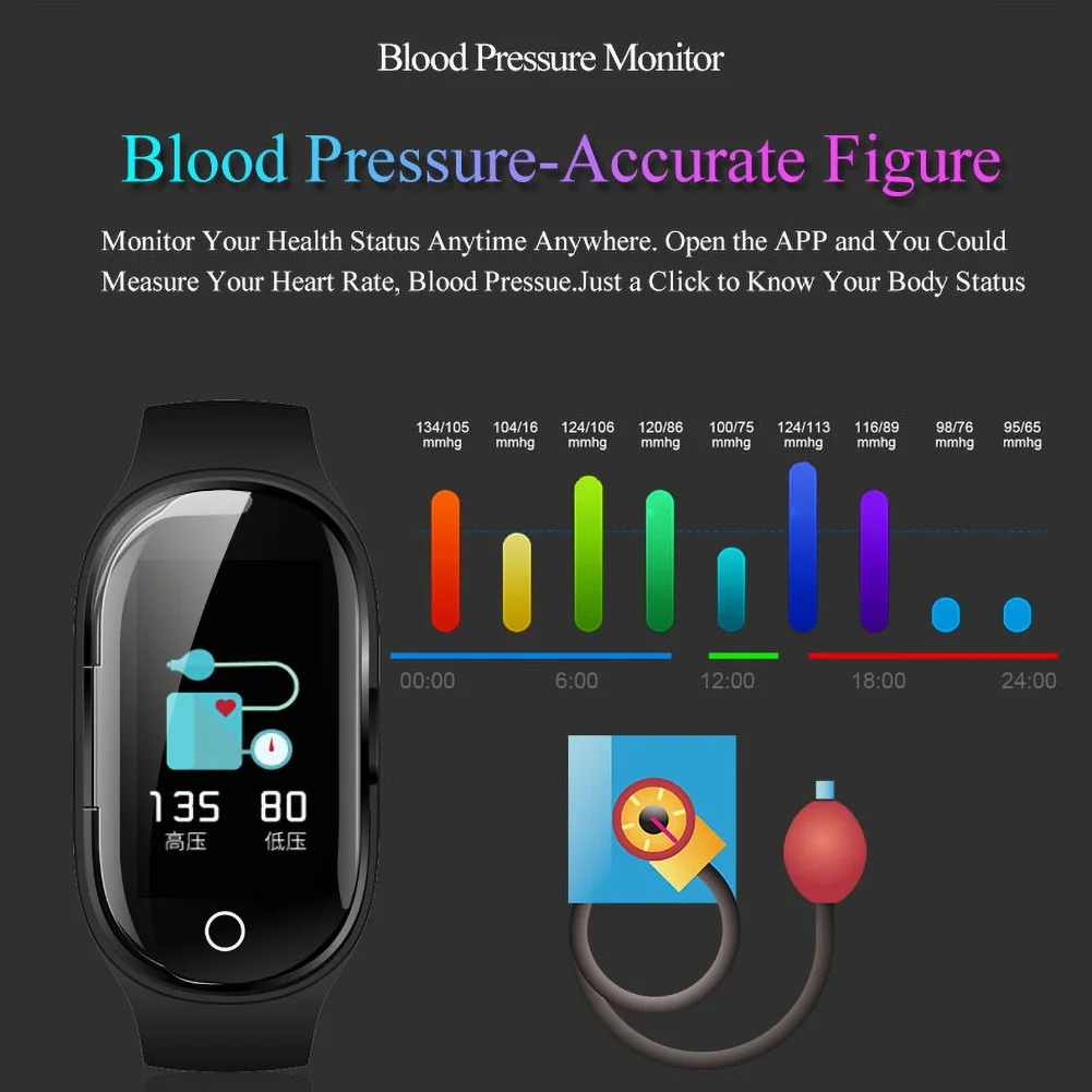

TWS Bluetooth Earphone Smart Bracelet Band Fitness Tracker Watch With Earbuds Heart Rate Blood Pressure Sleep Monitor