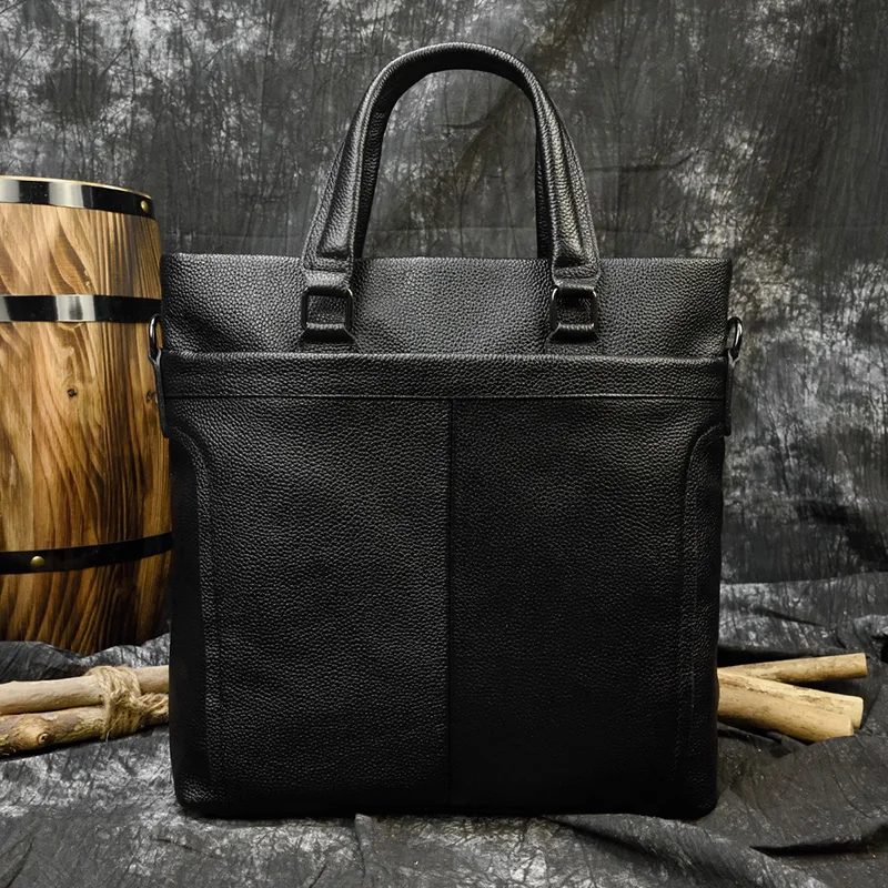 Мужская сумка тоут из натуральной кожи черная коровья кожа А4 деловая
