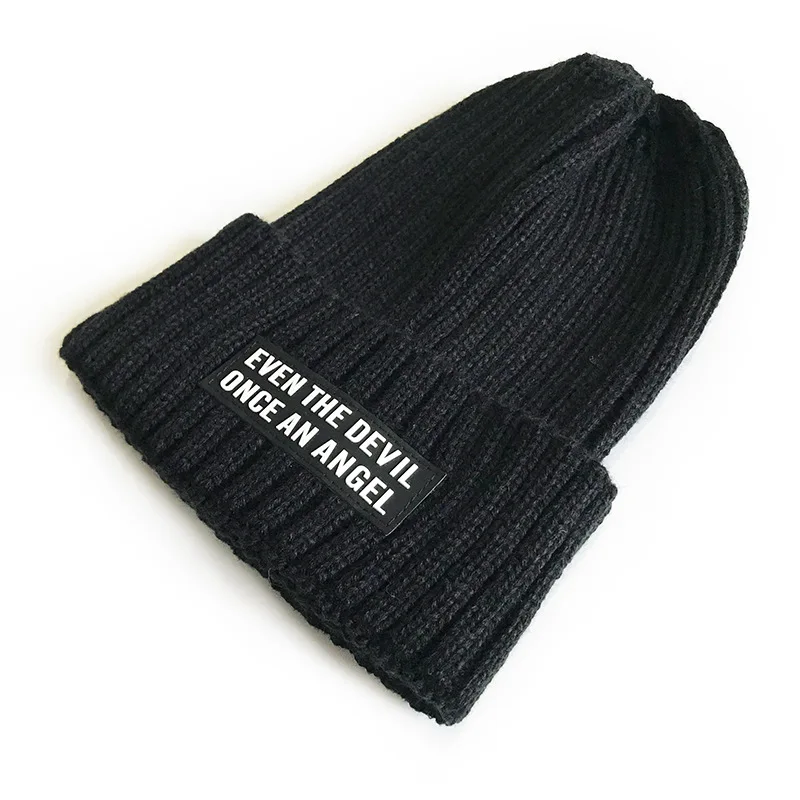 

Caluriri Autumn Winter Children Fashion Cute Pu Leather Letter Label Warm Wool Knitted Beanie Hat For Adult ZZ-205