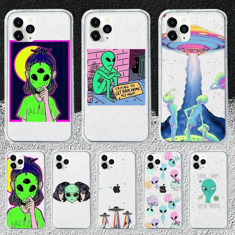 

Aesthetics Cute Cartoon alien space Phone Case Transparent for iPhone 11 12 mini pro 8 7 6 6S XS MAX Plus X 5S SE 2020 XR