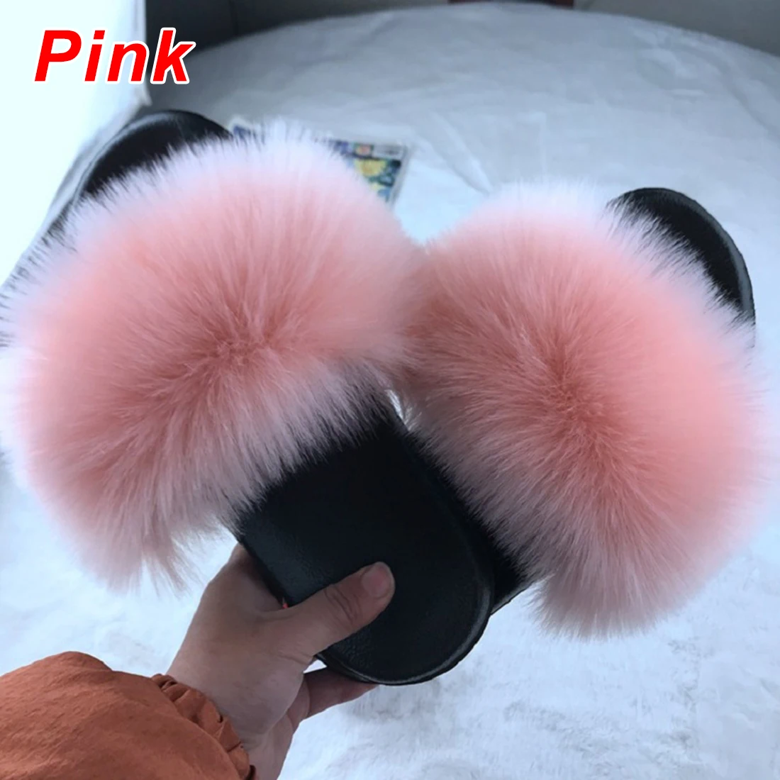 

New Arrival Girl Luxury Fluffy Fur Slippers Ladies Indoor Warm Furry Fur Flip Flops Women Amazing Plush Fur Slides Wholesale Hot