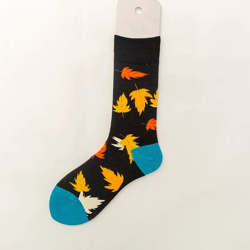 

Leaf pattern Harajuku happy socks men's funny combed cotton dress casual wedding socks colorful novelty skateboard socks women