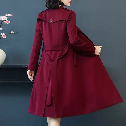 

NEW The 2019 spring and autumn new women's windbreaker women's coat long black size waist slim leisure temperament