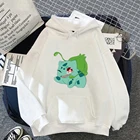 Новинка Осенняя толстовка с капюшоном Покемон Kawaii Bulbasaur Женская аниме одежда Poleron с капюшоном с мультяшным принтом теплые хлопковые пуловеры свитшоты