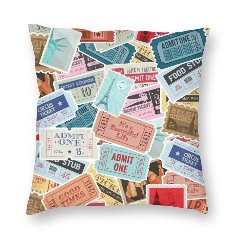 

Наволочка для подушки 45x45, декоративная кинотеатральная декоративная подушка для дивана в старинном эстетическом стиле, билет и штампы