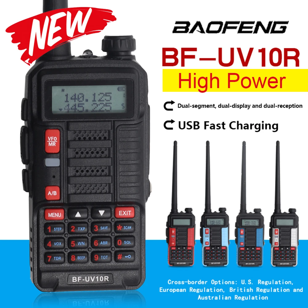 Baofeng UV10R Walkie Talkie 10W Long Range VHF UHF Dual Band Two Way CB Ham Radio UV 10R Portable USB Charging Radio Transceiver