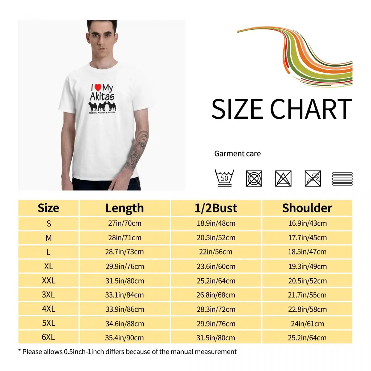 

I Love My Three Akita Dogs Silhouette Graphic Tee Men's Basic Short Sleeve T-Shirt Funny Tops