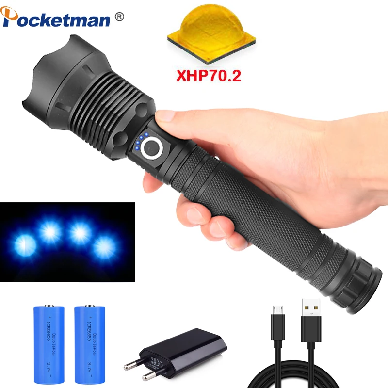 

80000 lumens Lamp xhp70.2 most powerful flashlight usb Zoom led torch xhp70 xhp50 18650 or 26650 battery Best Camping, Outdoor