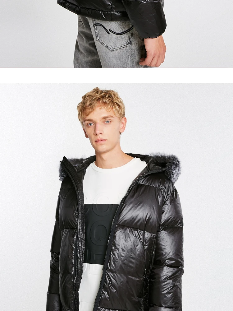 JackJones мужской зимний пуховик с капюшоном и воротником из лисьего меха 218412521