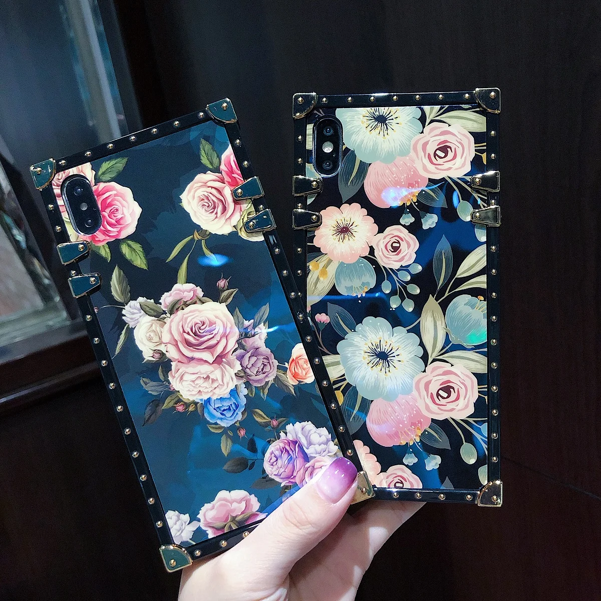 

Luxury Blu-ray Flower Pattern Phone Case for Samsung S21 Ultra S20 FE S10 Lite S10e S9 S8 Plus Square TPU Back Cover with Ring
