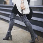 HEFLASHORженские облегающие высокие сапоги; модные замшевые женские ботфорты на высоком каблуке со шнуровкой; обувь больших размеров; 2019