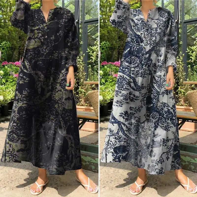 

Office Lady Work Cotton Dress 2021 Fashion Autumn ZANZEA Women Pocket Maxi Vestidos Party Robe Femme Casual Long Shirt Dress 5XL