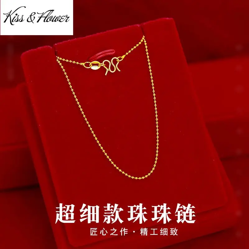 Цепочка с тонкими бусинами KISS & FLOWER NK32 для женщин и девушек, изящное винтажное Ювелирное Украшение под золото 24 карата, подарок на день рождения, свадьбу