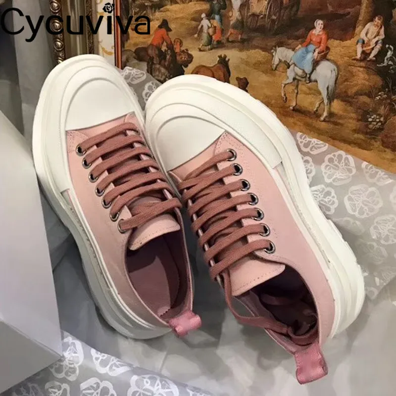 Женские парусиновые кроссовки на толстой плоской подошве Подиумные