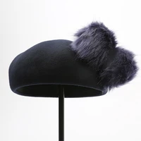 autumn winter new hat newly design polo hat painter navy beret hat photography dome caps cute plush ball beret