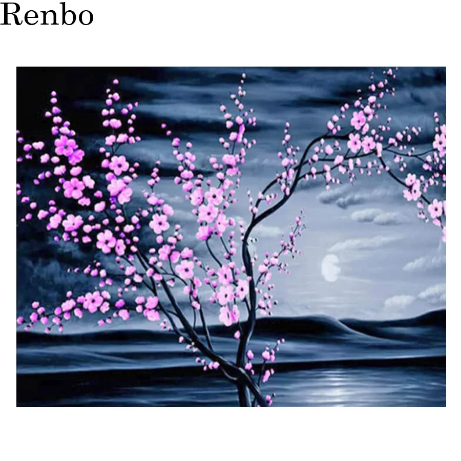 

5D Diamond Painting Still Life Cherry Blossom Night Diy Diamond Embroidery Flower Full Square Drill Mosaic Cross Stitch Decor