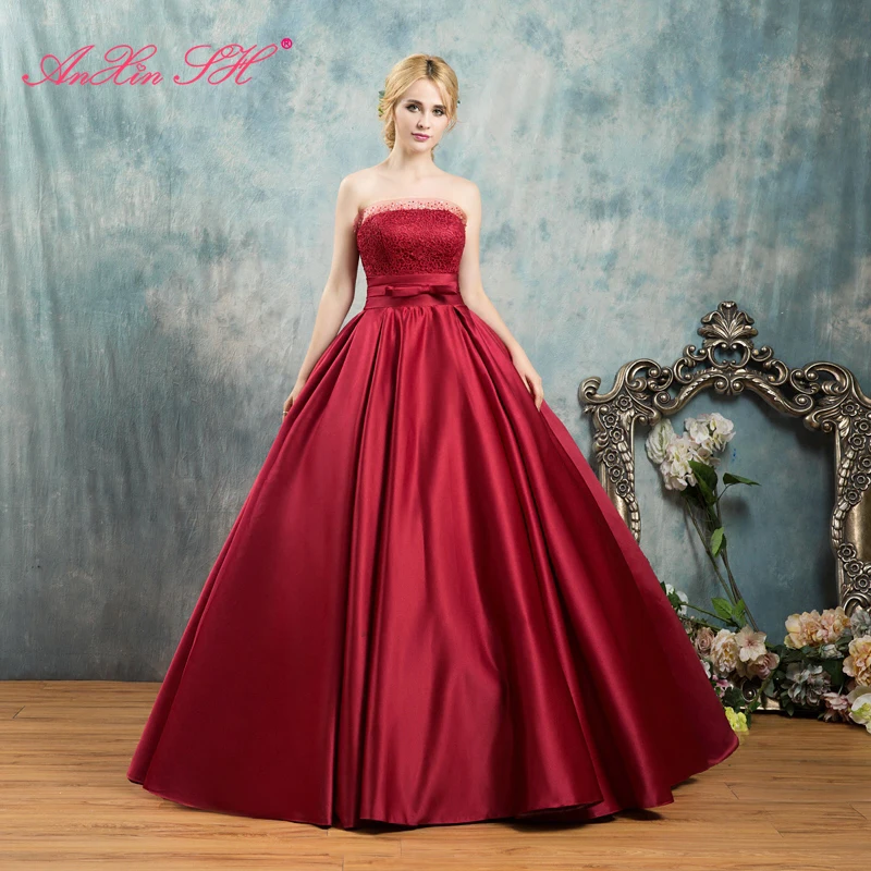 AnXin SH принцессы цвет красного вина атласное вечернее платье для сцены в винтажном