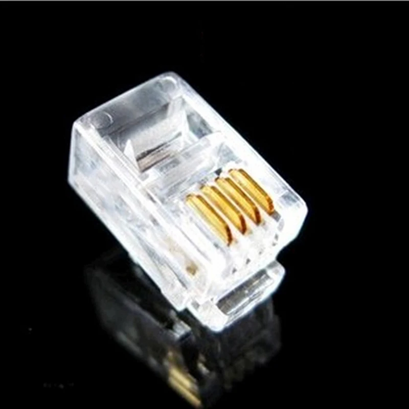 100Pcs Crystal Head RJ11 4P4C Modular Plug Gold Plated Brand New Network Connectors images - 6