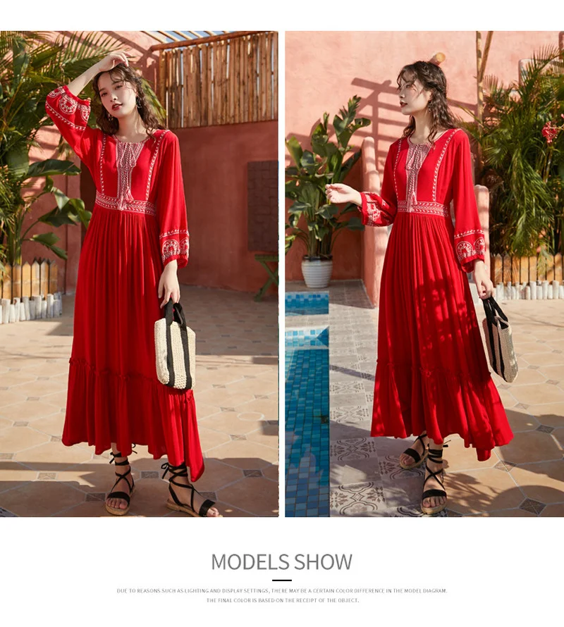 

2021 Seaside Holiday Ethnic Dress Female Desert Tourism Red Long Skirt Covering The Flesh and Thin Beach Skirt Super Fairy New