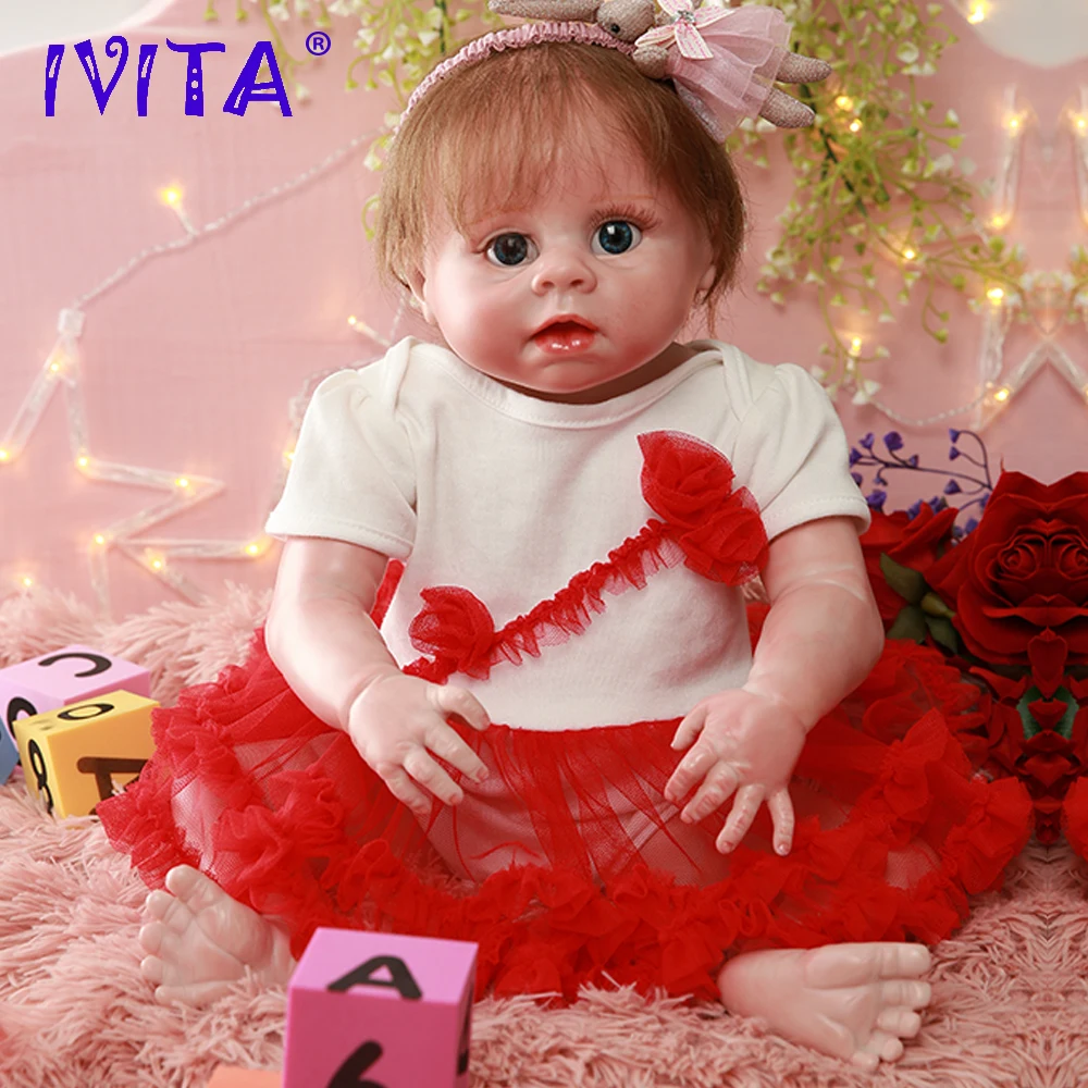 IVITA DS1812 полностью силиконовая кукла-Реборн, Реалистичная виниловая кукла для новорожденных принцесс с посаженными волосами, Игрушки для маленьких девочек для детей