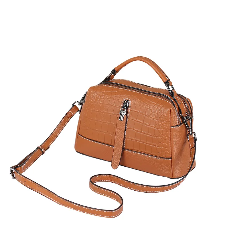 

2022 Genuine Leather Ladies Flap Bag Female Aligator Retro Shoulder Bags Women Elegant Portable Crossbody Handbag Classic Camel