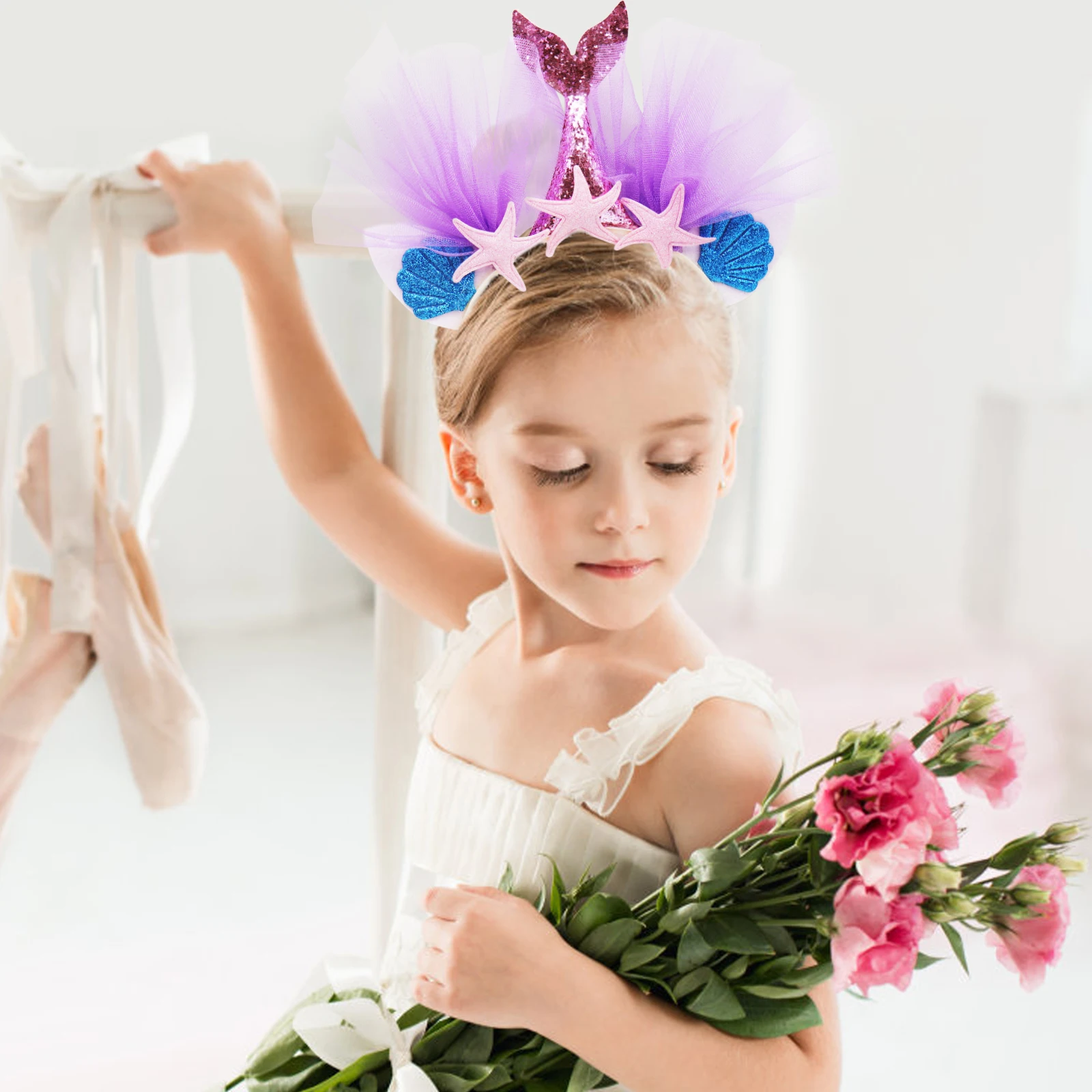 1 шт в лоте повязка на голову для Русалочки с блестками и виде морской звезды