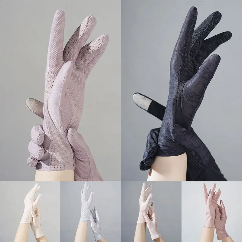 

Women Summer Sun protection Lace Finger Gloves UV Protection Gloves Outdoor Ice Silk Gloves Non-slipTouch Screen Gloves New