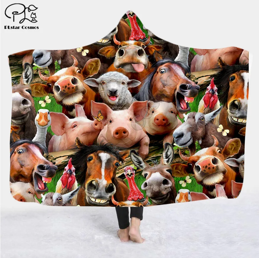 

Dog pattern Character Hooded Blanket Adult colorful child Sherpa Fleece Wearable Blanket Microfiber Bedding style-4