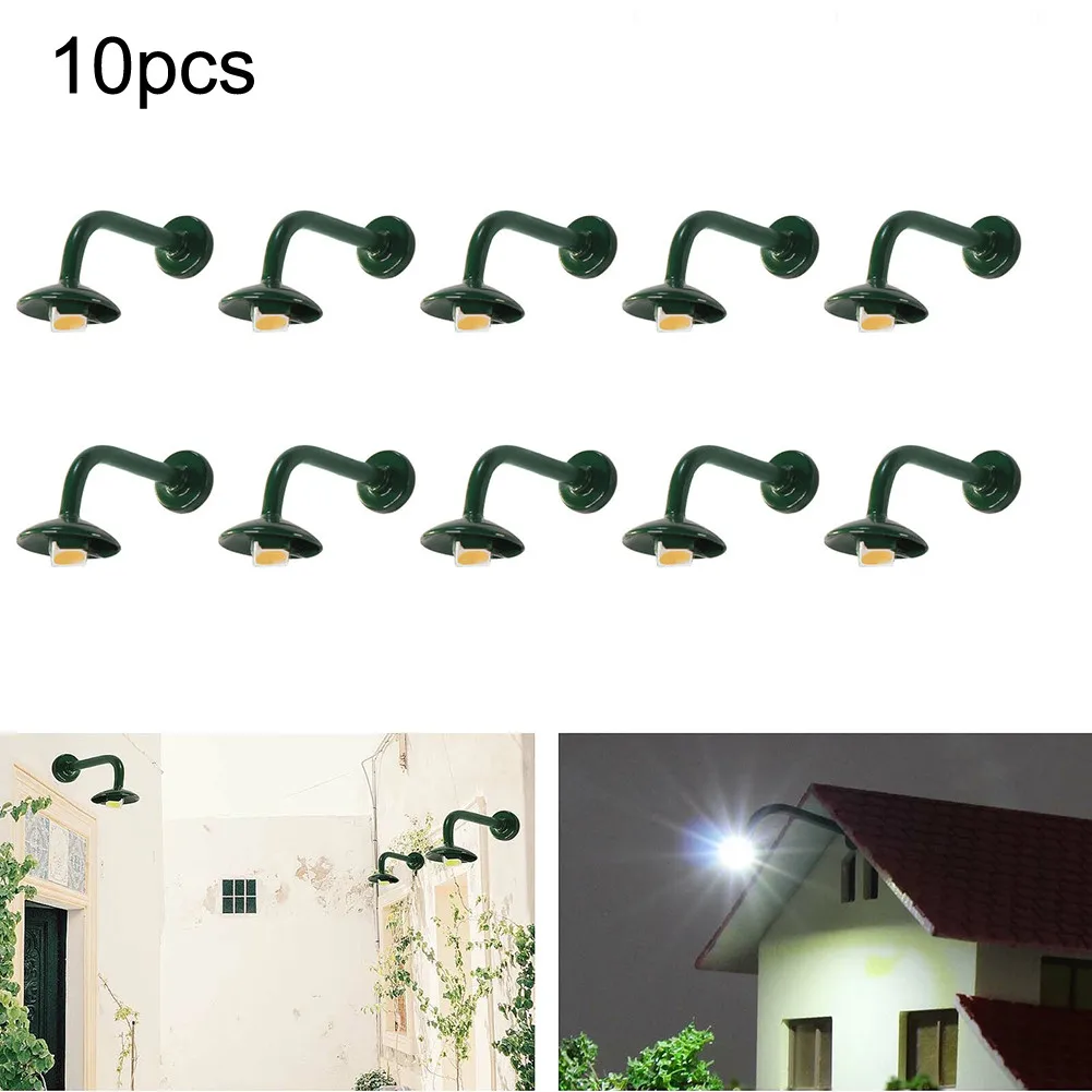 

10pcs Model Railway HO Scale 1:87 Hanging Lamp Outdoor Wall Goose Neck Light LED Building Model Accessories