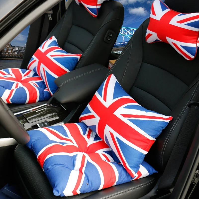 

Car Neck Pillows Comfortable Pu Leather Head Support Protector Union Jack Headrest Backrest Cushion Pillow Set Universal