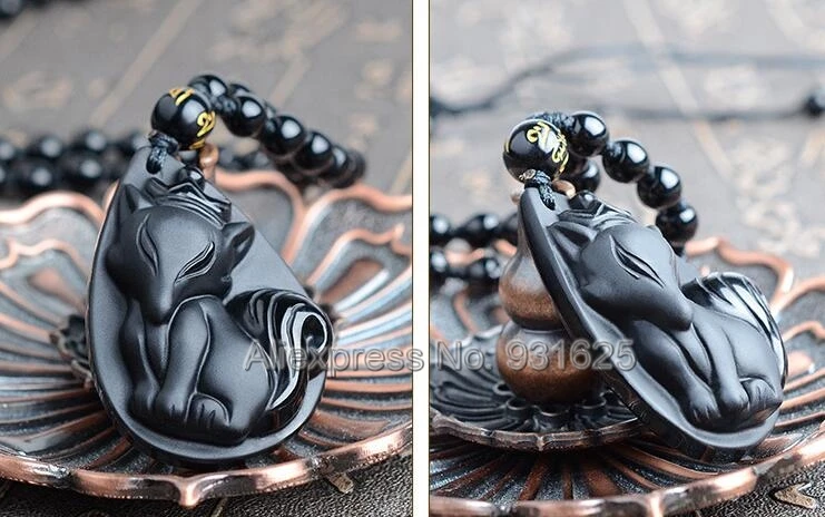 Красивый натуральный черный ледяной прозрачный обсидиан резной кулон на удачу с