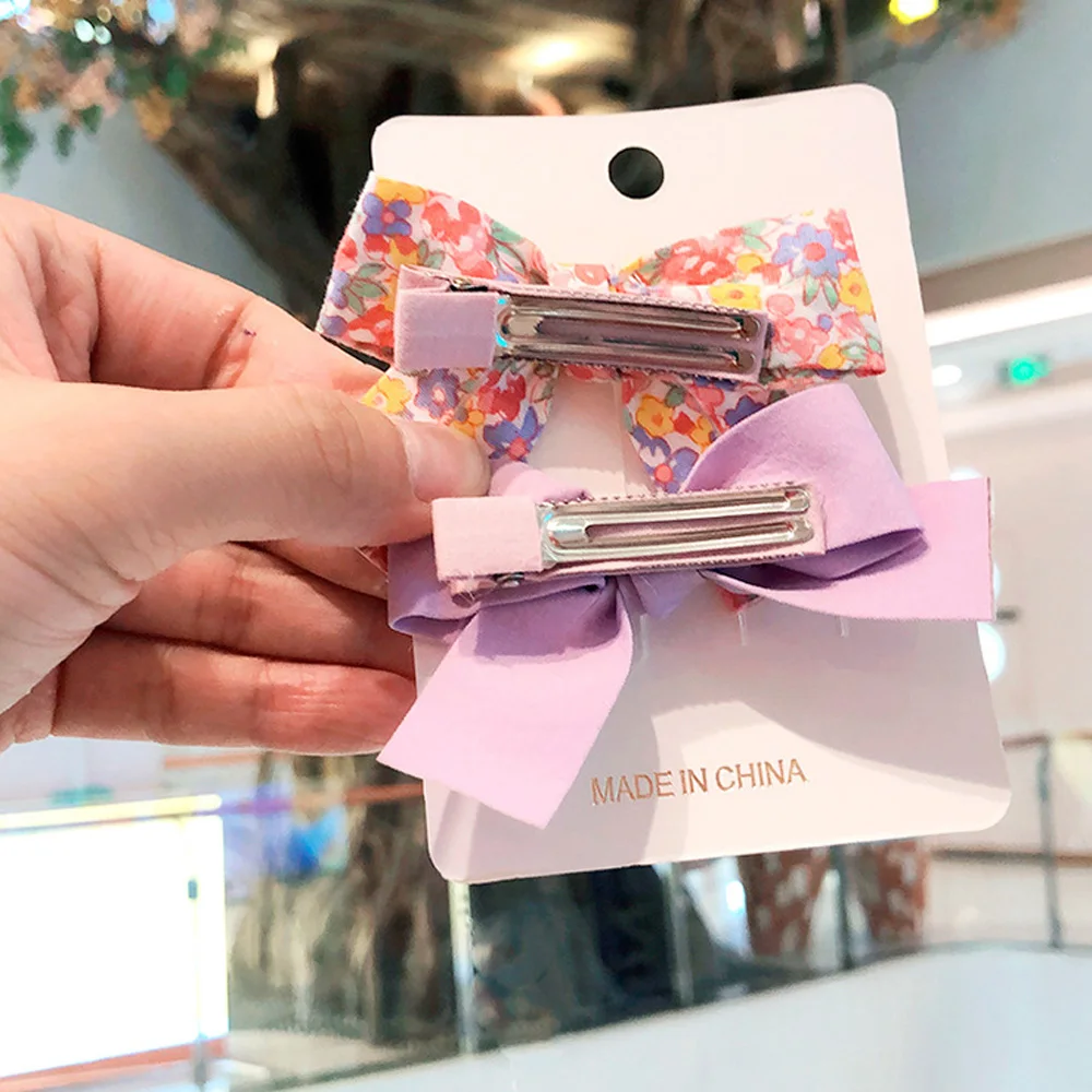 

2pcs/set Sweet Colorful Floral Bow Hairpins Children Cute Metal Duckbill Clips Kids Girls Hair Clips Headwear Birthday