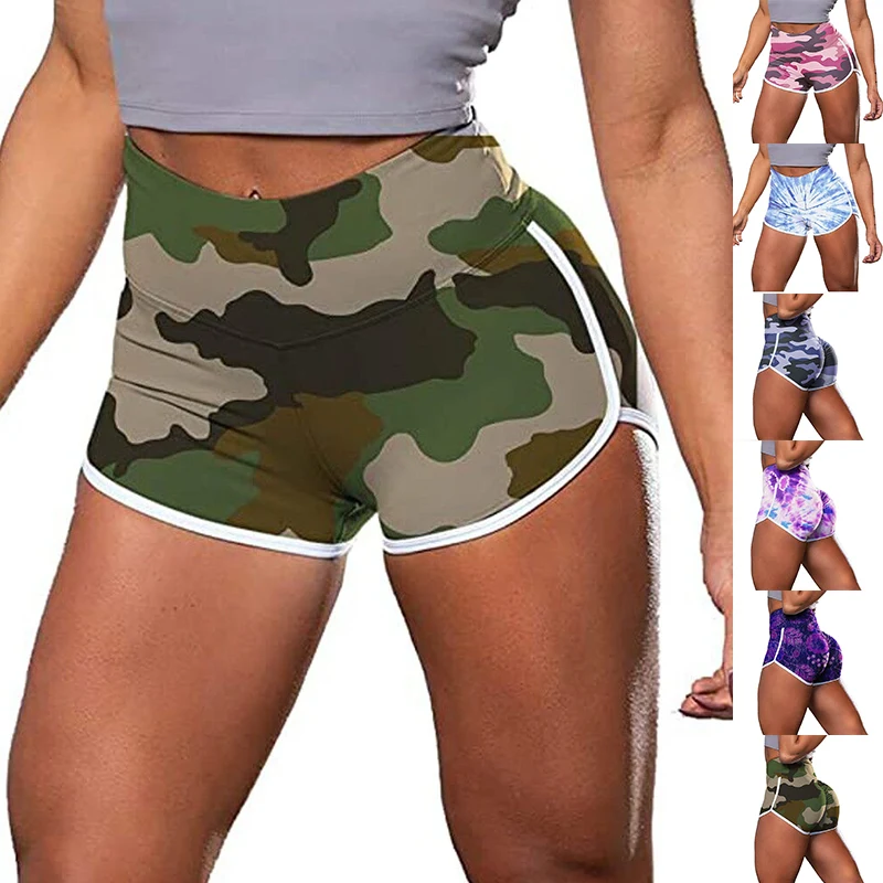 

Women Summer Shorts Sexy Causal CamouflageTie-dye Hip Lift High Waist Pants Bike Sport Workout Gym Leggings Shorts
