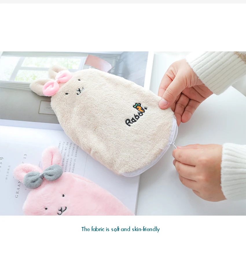 Hot Water Bottle with Zipper Plush Rabbit Cover Hand Warmer Explosion-proof PVC Bag for Pain Relief Heat Therapy | Бытовая техника