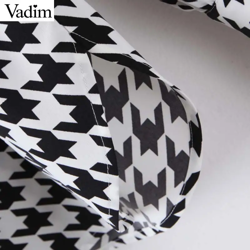 Женское элегантное платье vadim Houndstooth Клетчатая блузка с отложным воротником и