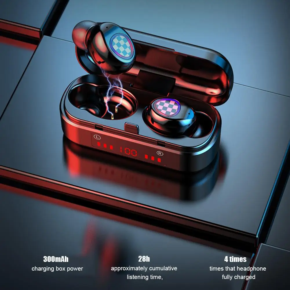 Новый V7 наушники-вкладыши TWS с 5 0 Беспроводной Bluetooth гарнитура светодиодный