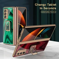 for samsung galaxy z fold 2 case luxury glass rotating phone case bracket stand samsung fold 2 full protection cover coque funda