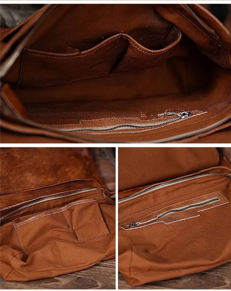 Retro fashion luxury natural real leather men portable briefcase daily office soft leather large capacity shoulder messenger bag