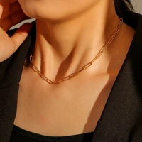 new simple gold embossed rectangular single chain necklace vintage ins chain necklaces for women fashion jewelry
